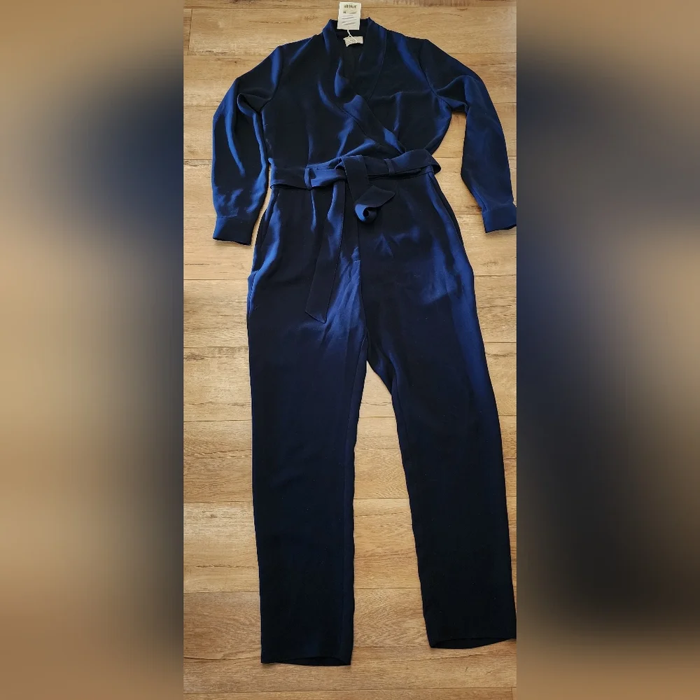 NWT Sezane Heaven Marine Jumpsuit Wrap Front Belted US 10 UK 14 Lightweight - Picture 5 of 14